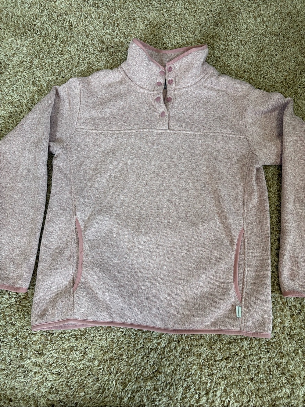 Eddie Bauer medium Light Pink Heather Snap-Front Mock Neck Sweatshirt